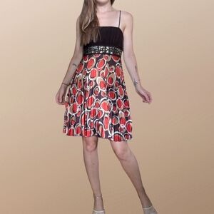 Y2K Vintage Taboo Retro Style Pleated Satin Mini Dress Orange & Brown M